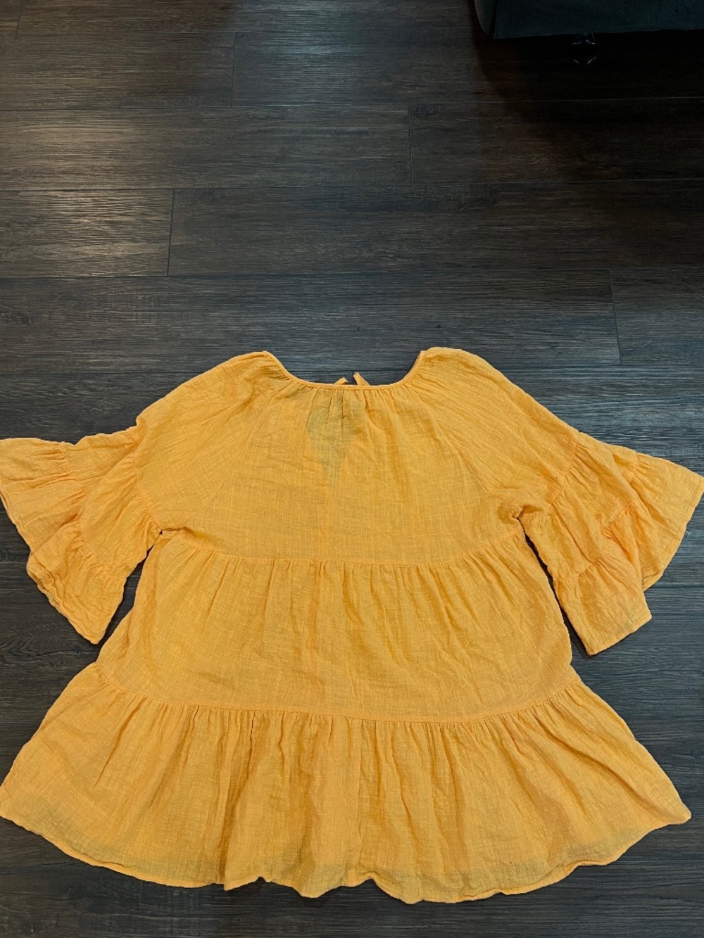 Orange Ruffle Tunic Top L Beach Flowy Fairy Cottage Boho Feminine Summer Resort - Picture 7 of 8